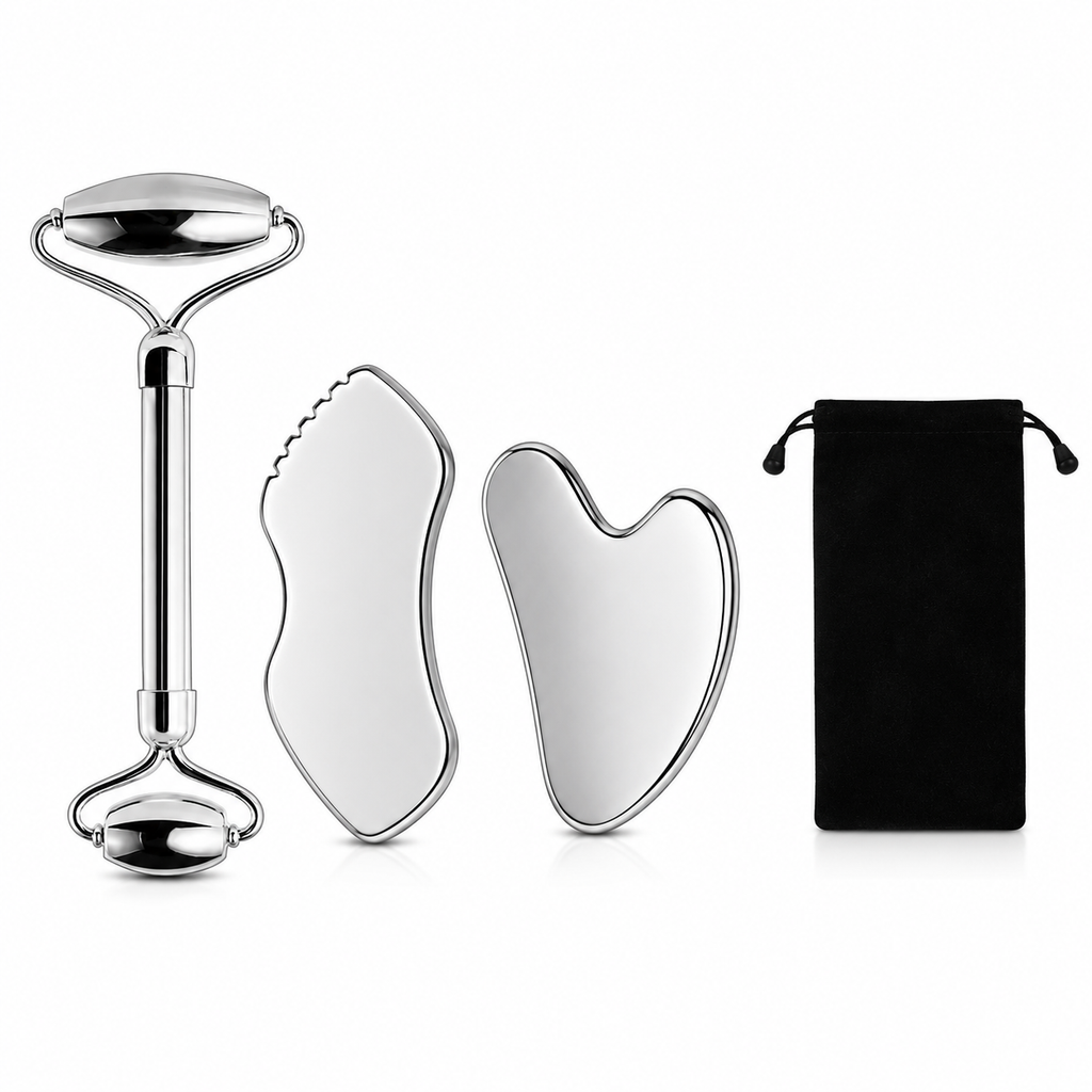 Stainless Steel Facial Roller & Gua Sha Set