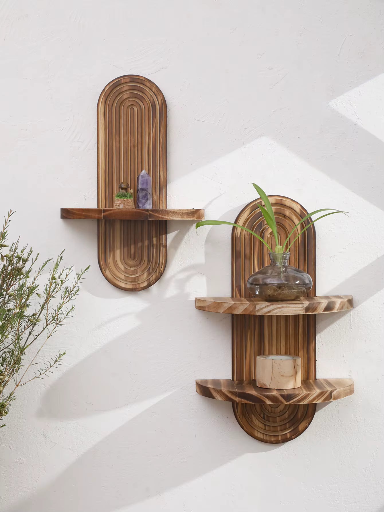 The Entryway "Pill" Symmetrical Wall Shelf / Dark Walnut