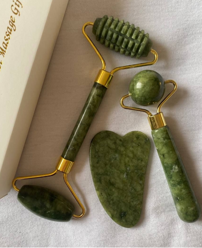 Premium Natural Jade Roller & Gua Sha Sculpting Set