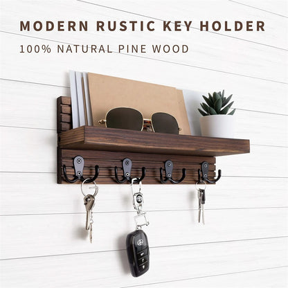 Modern Rustic Wall-Mounted Key Holder & Mail Shelf