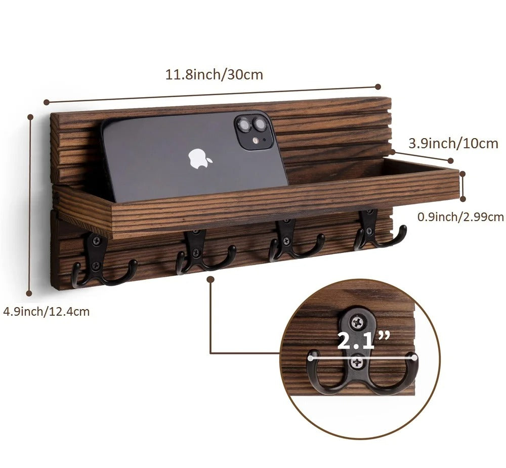 Modern Rustic Wall-Mounted Key Holder & Mail Shelf