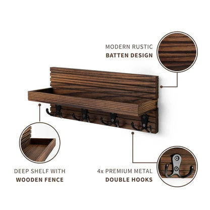 Modern Rustic Wall-Mounted Key Holder & Mail Shelf