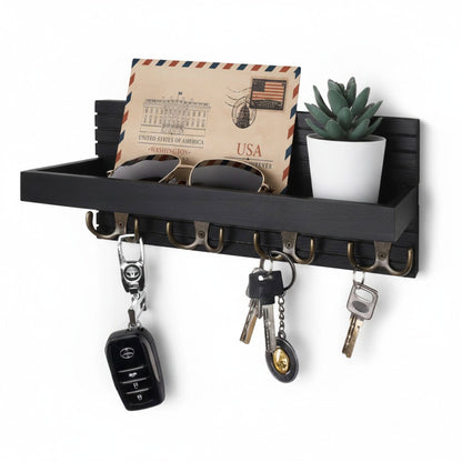 Modern Rustic Wall-Mounted Key Holder & Mail Shelf